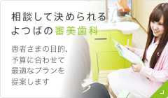 相談して決められるよつば流審美歯科 患者さまの目的、予算に合わせて最適なプランを提案します